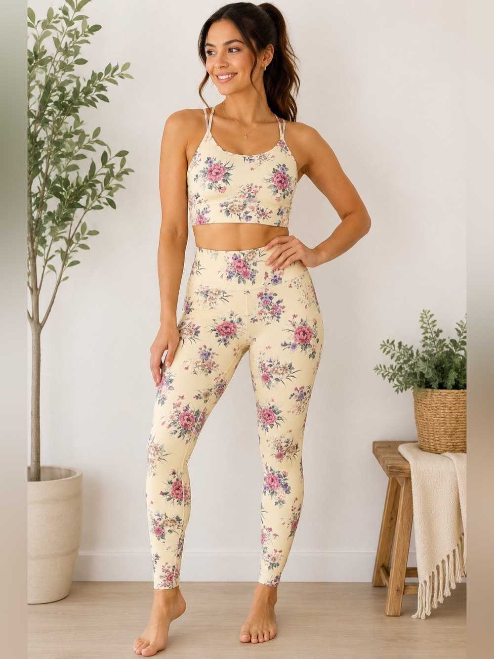 LovLei Floral Activewear Set Pathways Bra Crossroads Leggings Size L NWT